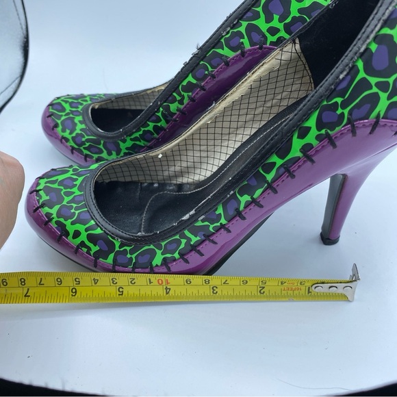 TUK T.U.K. Green & Purple Stitches Animal Print Heels Pin-up Sz 6 Halloween - Picture 11 of 11